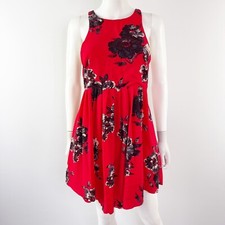 Free People Red Floral Sleeveless Skater Mini Dress Fit Flare Womens 2