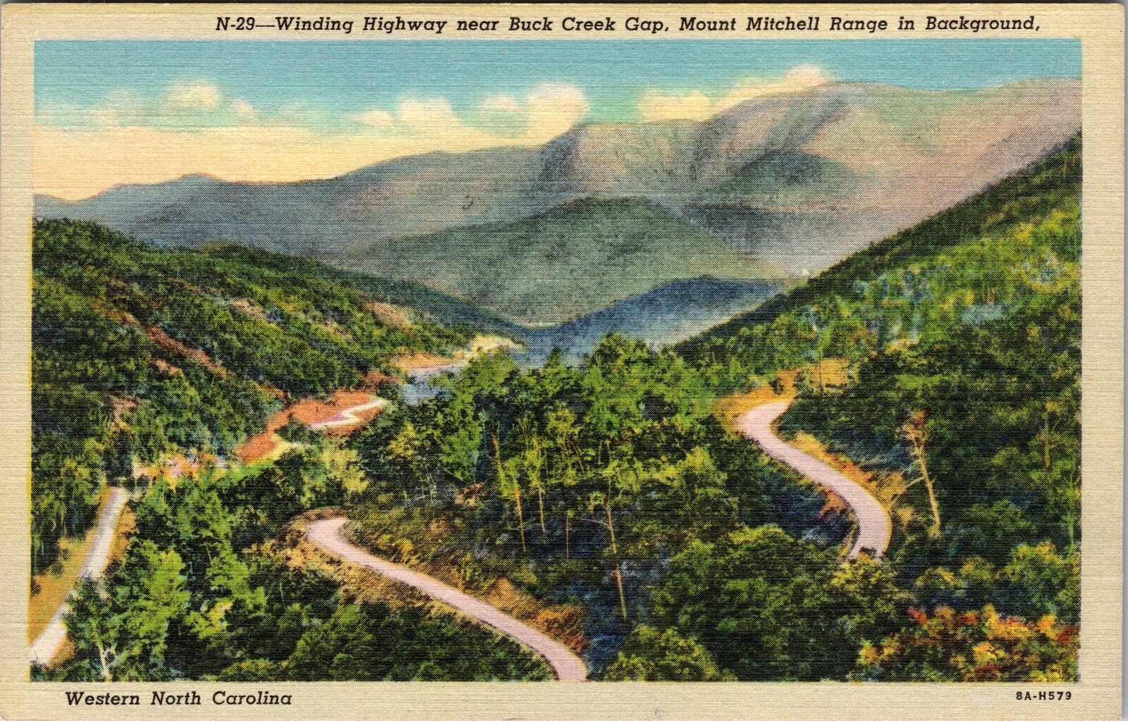 Vintage Postcard of Winding Highway in Western NC Mt Mitchell Range