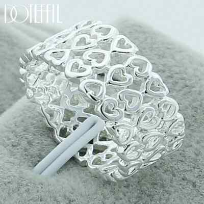 DOTEFFIL 925 Sterling Silver Full Heart Design Ring Party Fashion Charm Jewelry