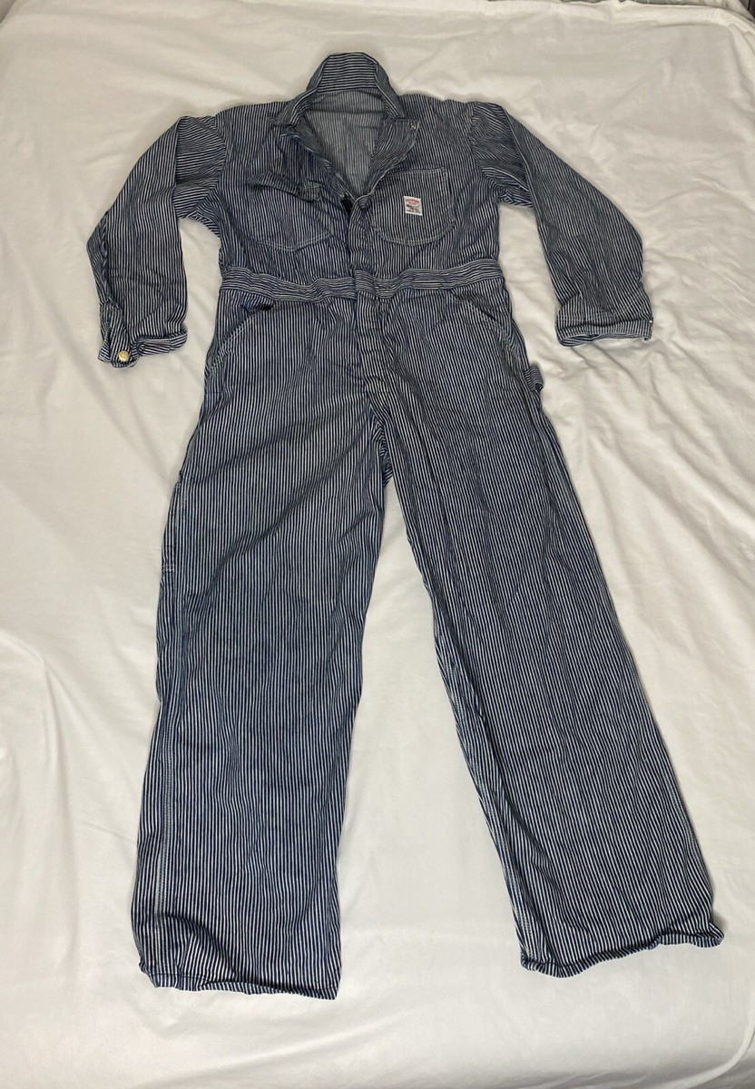 Pointer Brand エプロン付きオーバーホール ヒッコリー USA製 VTG Pointer Brand Hickory Striped Denim Coveralls Rare 38x30 EUC