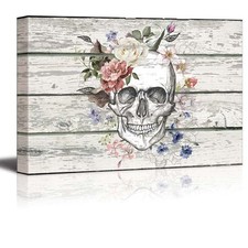 wall26 - Canvas Prints Wall Art - Skull/Skeleton with Flowers- 24" x 36"