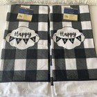 “Happy Fall” Black White Checked Kitchen Towels