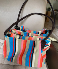 VOI - SEMPRE STOFFTASCHE mit br. LEDER - SCHULTERGRIFFEN - FARBE BUNT-GESTREIFT