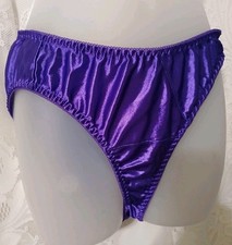 Vintage 90s Purple Wet Look Satin Nylon Second Skin Hi-Cut Panties L EUC