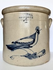 Stoneware Crock Blue Bird HAXSTUN & CO 4 Gal NY Antique Folk Art 1800-1899