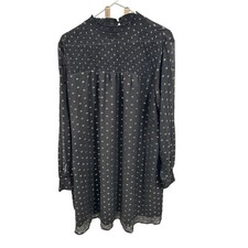 A New Day Black Gold Floral Long Sleeve Smocked Mock Neck Mini Dress XXL