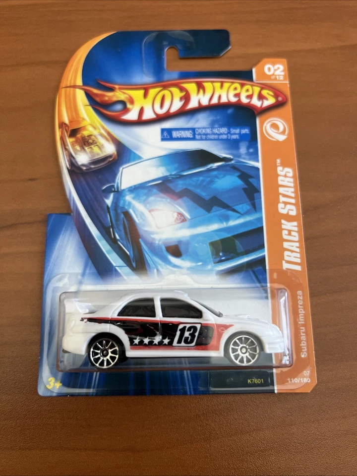 Hot Wheels 2007 SUBARU IMPREZA Track Stars blanco #13 con estuche protector Foto 2 de 3