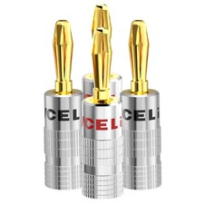 Banana Plugs for Speaker Wire 2 Pairs/4 Pcs, 24K Gold Plated Dual-Screw Type ...