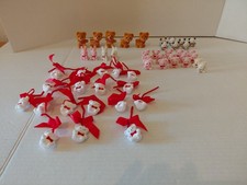 LOT OF 46 DARICE FLOCKED BEARS, SMALL, MEDIUM AND BUNNIES - PINK, WHITE, BOWS