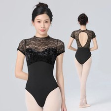 Woman Ballet Leotards Velvet Lace Splice Dance Leotards Nylon Ballet Bodysuit