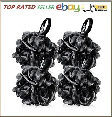 Yoget Charcoal Bath Loofah Sponge 4 Pack Black 60G Large Shower Mesh Ball