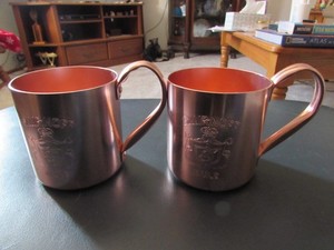 Vintage 1982 Smirnoff Moscow Mule Tin Cup –Engraved Collectible Barware Set of 2