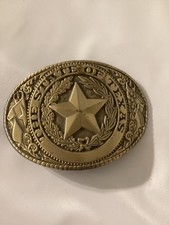 Vintage State of Texas Gold Tone Lone Star Belt Buckle Made in USA