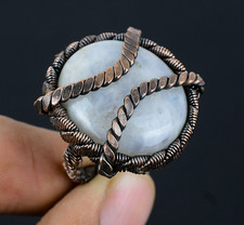 Moonstone Handmade Gemstone Copper Wire Wrap Jewelry Ring For Thanksgiving