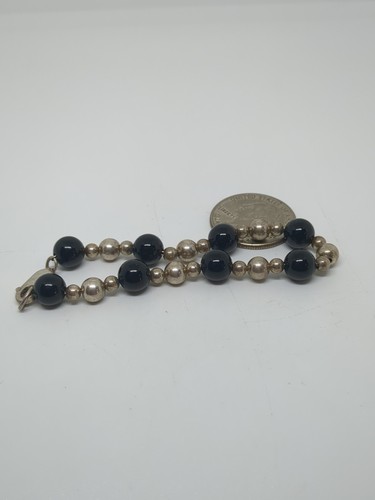 Vintage Sterling Silver 925 Southwestern Black Onyx Beaded Wire Bracelet 7" - Picture 4 of 4