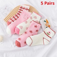 5 Pairs Pink Flower Knit Warm Childrens Socks For Girls Socks Kids Womens Cute C