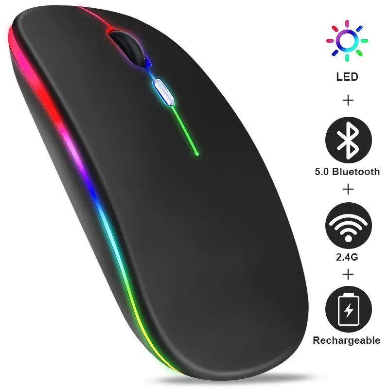 RGB Wireless Mouse Rechargeable Bluetooth Gaming Mouse Silent LED Backlit PC