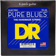 DR Strings Pure Blues Pure Nickel Electric Guitar Strings 6 Pack Medium (10-46)