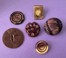Mixed Lot of Vintage Shades of Brown Buttons - Unusual Celluloid and Composition