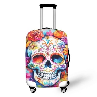 Day of the Dead Skull Luggage Covers Fits 18-32 Inch Colorful Halloween Skele...