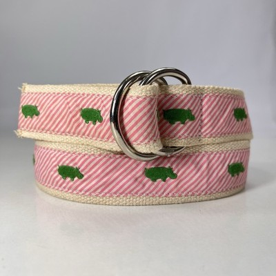 J.CREW Pink Striped Green Hippo Belt - Women's Size 30