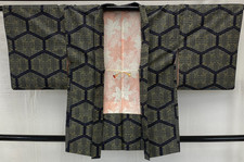 Japanese Vintage Kimono Haori Jacket Silk Navy Tumugi Traditional Authentic 32in