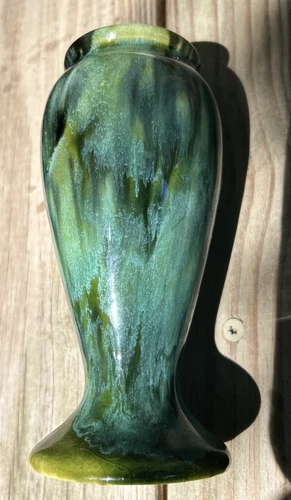 Vintage Nelson McCoy #745 Green Teal Onyx Drip Glaze Art Pottery Vase 6" Tall