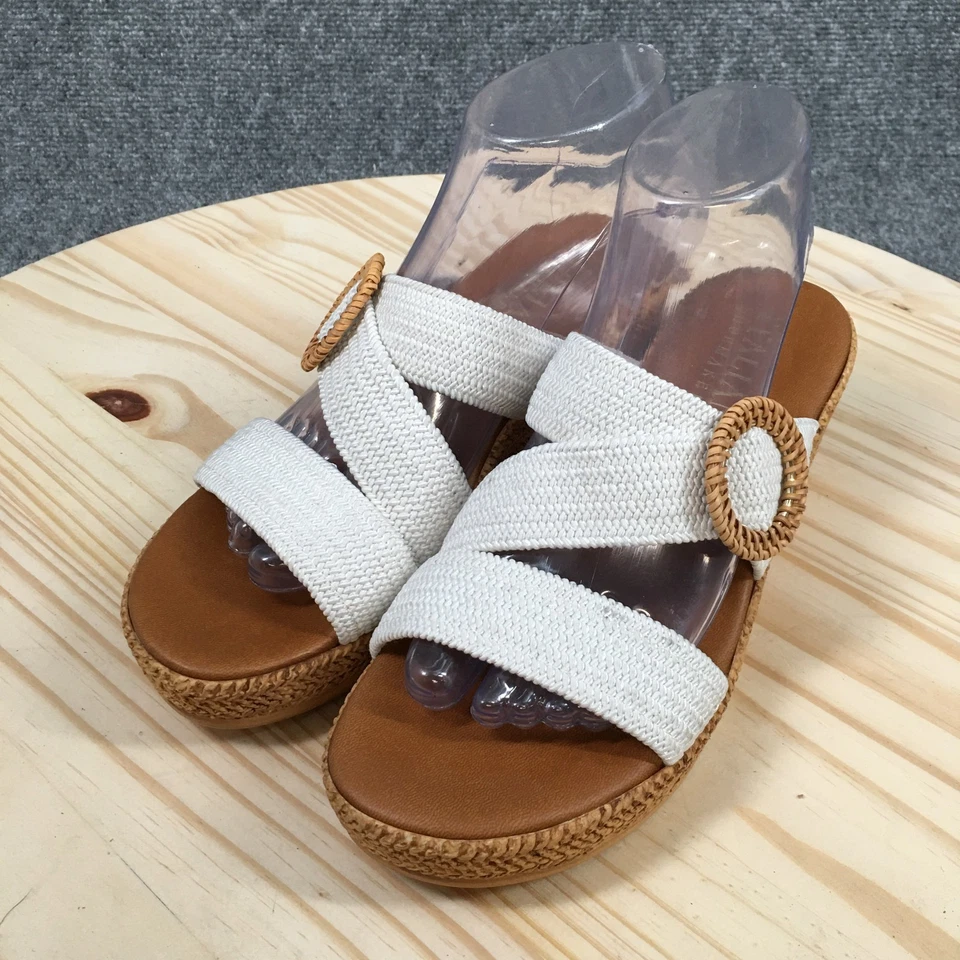 Sandalias Italianas Zapateras Mujer 8.5 Grania Sin Cordones Cuña Deslizable Blanco Marrón Foto 3 de 4