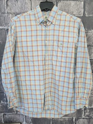 Lacoste Men s Multicolor Plaid Cotton Button Down Shirt SZ 42 Large Vintage EUC!