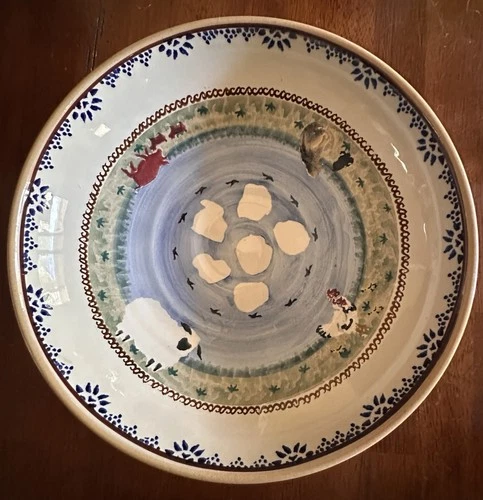 Nicholas Mosse Pottery 10 3/4 x 3 Bowl Made in Ireland Cat Hen Pig Sheep Retired