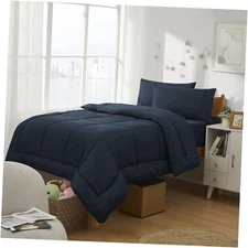 Dorm Room Essentials College Bedding Comforter Set 5 Piece Twin XL Navy Blue