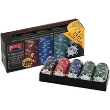 BICYCLE Premium Tournament 100 POKER CHIPS & Tray 8 Gram Clay Filled New  GIFT!!