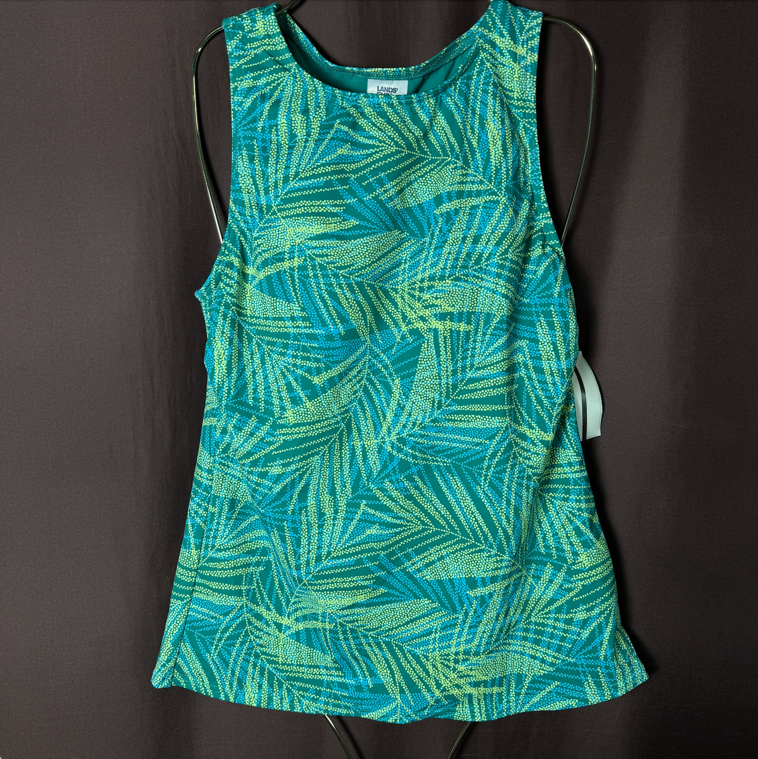 Lands' End Women's 4, 2-4 LONG High Neck Modest Tankini UPF 50 Swimsuit Top Gree