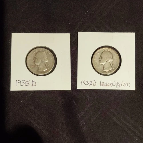 Washington Quarter 1932-D & 1935-D Silver 25C Coins Denver Mint Circulated