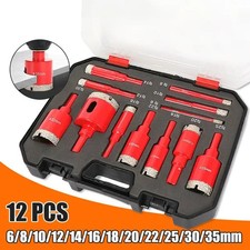 12Pcs Diamond Drill Bits 6-35mm, Dry Wet Use for Tile Glass Marble Stone