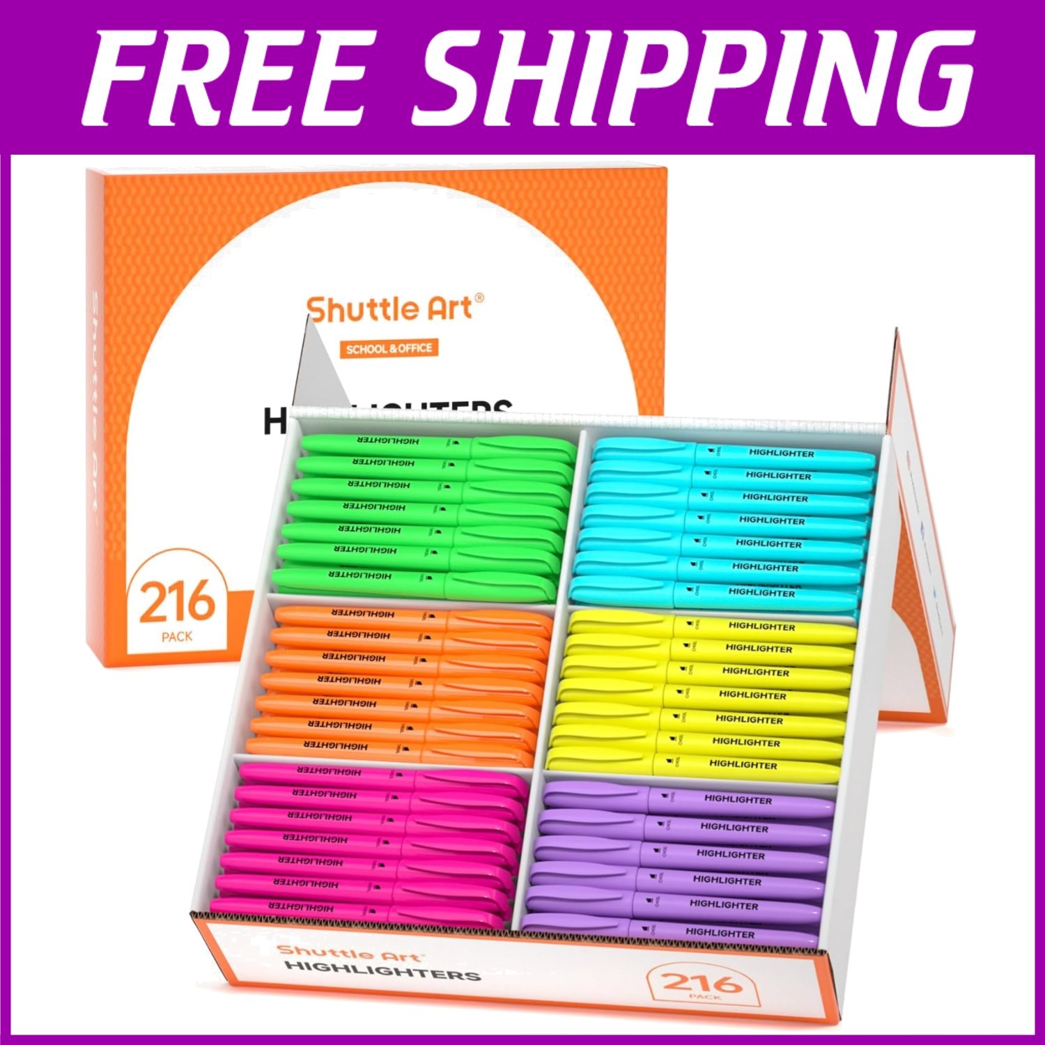 216 Pack Highlighters, Assorted Colors Set