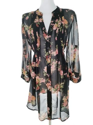   AMERICAN RAG CIE Geknöpfte Tunika Bluse für Damen Knöpfe Schwarz L 3/4 Ärm...