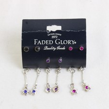 Set of 6 Faded Glory Girls Jewelry Pierced Earrings Metal Hypo Allergenic