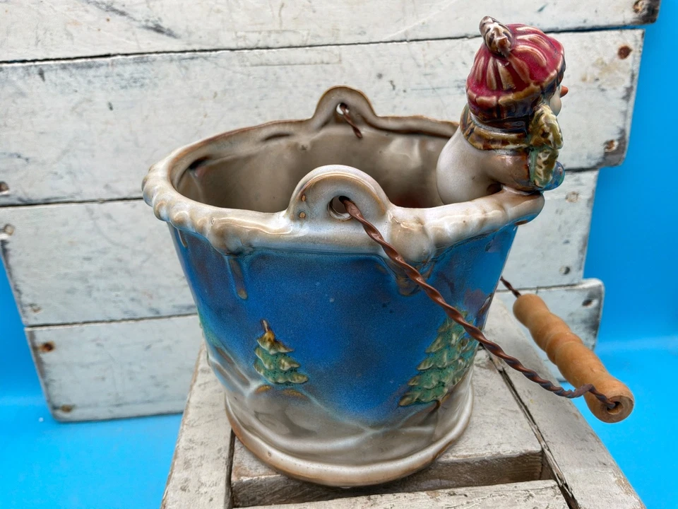 Schneemanneimer aus glasierter Keramik mit Griff - Bild 4 von 4