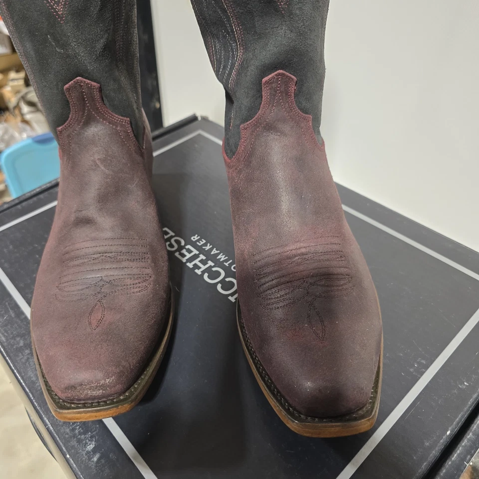 Lucchese Men's Brazos Western Boot. Wine Suede/Black Cowhide. 11 EE. M3433.74 - Photo 2/4