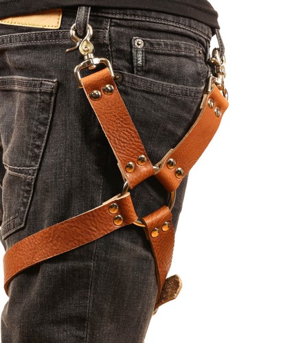 leg Harness Thigh Ring Genuine Brown Saddle Leather Thrash Metal Rocker USA - Picture 7 of 14