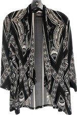 Chico's Travelers Cardigan Open Style Jacket 3/4 Sleeve Golden Accents Size 1