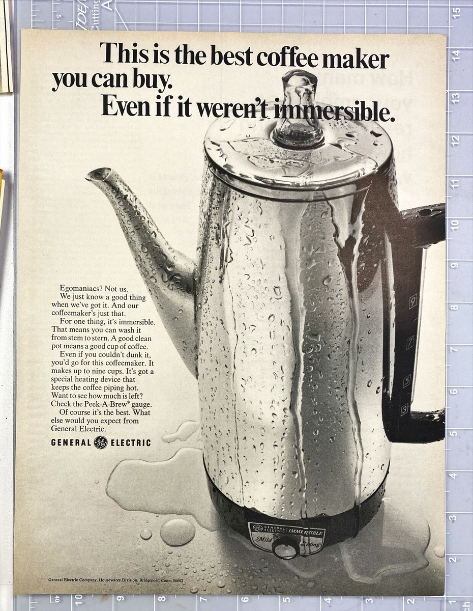 General Electric Immersible Coffee Maker Vintage Print Ad 1970