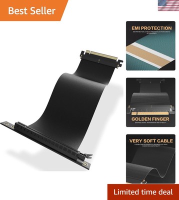 Flexible Black PCI-E 3.0 Riser Cable for Vertical GPU Setup - 90-Degree Angle