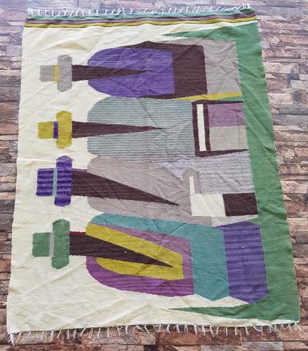 Vintage Handmade Traditional Mexican Kilim Floor Rug Carpet 138x113 cm