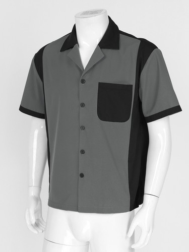 Men's 50s Retro Bowling Rockabilly Shirt Short Sleeve Camp Shirt with Pockets - Picture 43 of 61