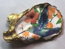 Hand Painted Oyster Shell Hummingbird Ring Dish Home Decor Nautical Decor Unique