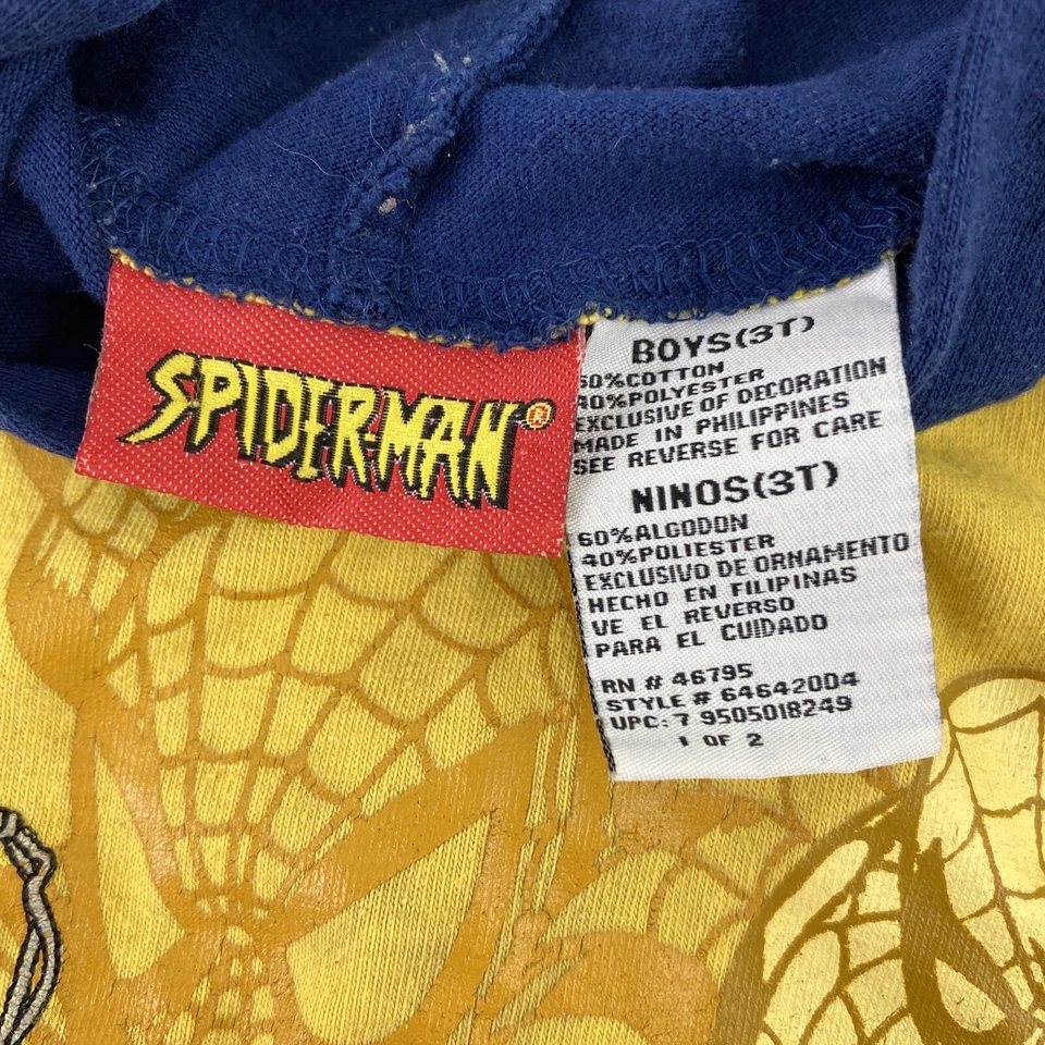 Marvel The Amazing Spider-Man Blue/Yellow Hooded Short Sleeve Shirt Boys Size 3T - Image 3 of 4