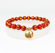 8mm Red agate Carved Om Mani Padme Hum Bead Bracelet with gold Buddha Charm