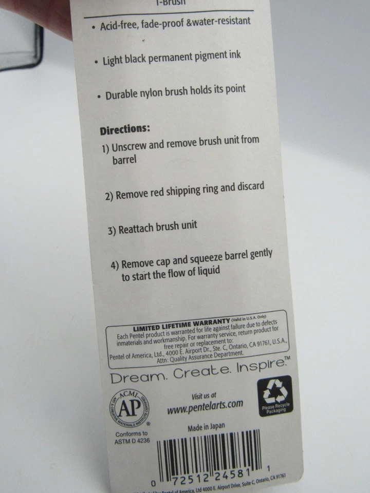 Карманная щетка ручка Pentel Arts средний наконечник легкие черные пигментные чернила 24581 - Изображение 3 из 4